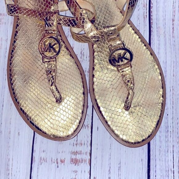 MICHAEL KORS Sondra iconic gold snake thong MK logo sandals size 8 1/2 - Picture 9 of 9